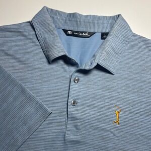 Travis Mathew Player Championship Performance Polo Mens L Blue Stripe Golf Shirt